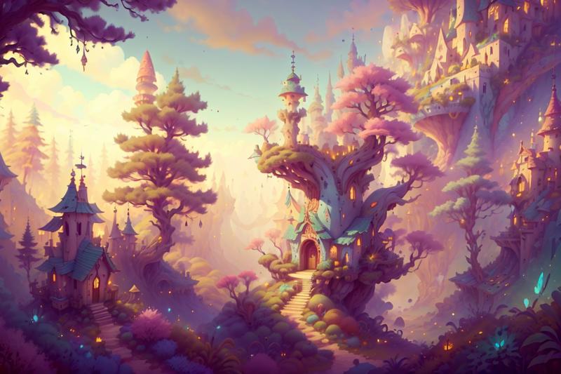 00127-4042853413_review_revAnimated_v121fairytaleai a detailed, high quality, masterpiece of three pine trees in a desert with small stone ruins arouns them.png